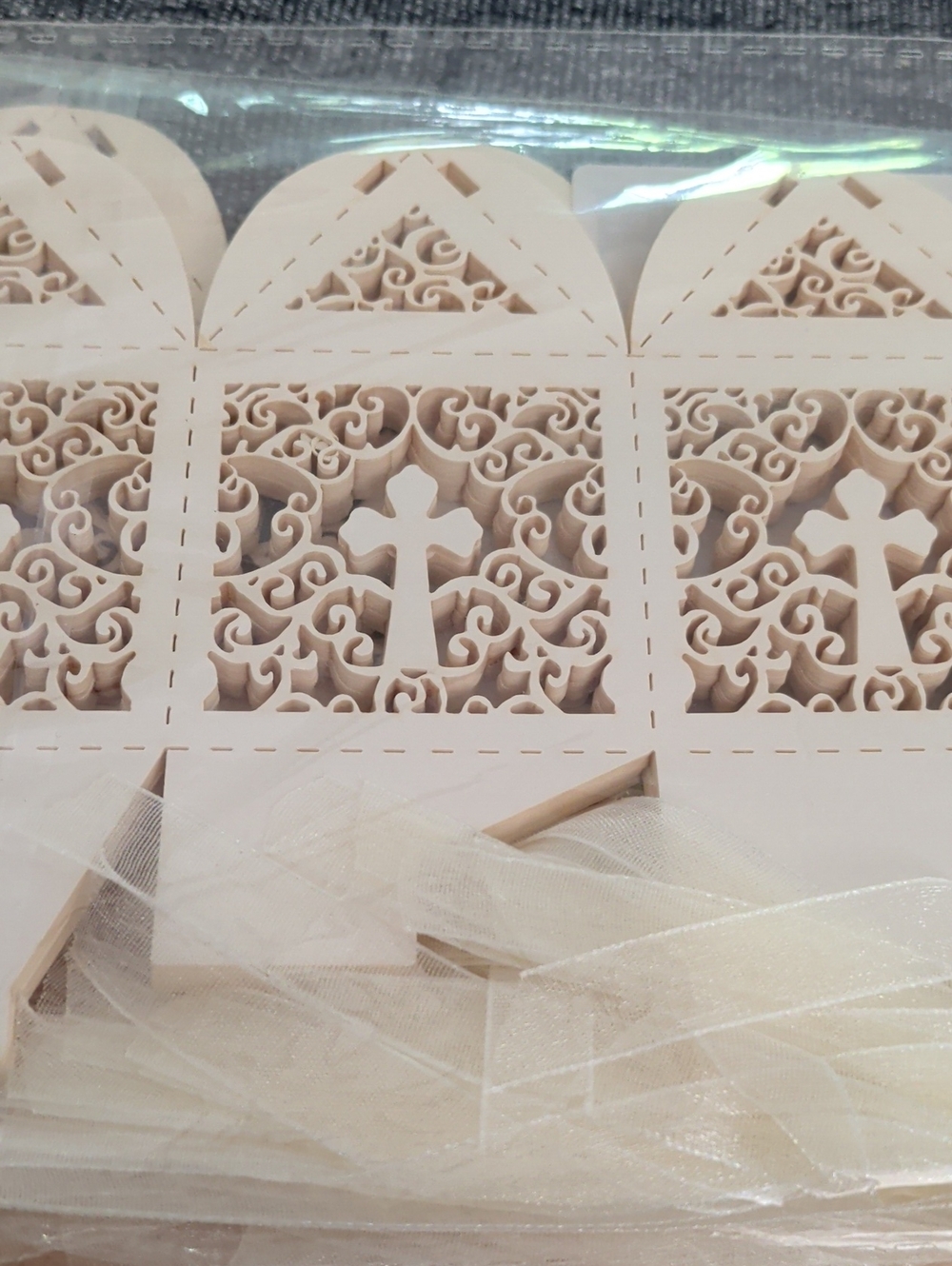 Laser-Cut Cross Favor Boxes in Cream 50ct